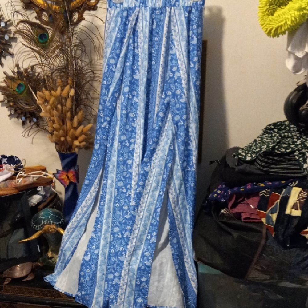 SHEIN Blue Smocked Tiered Maxi Skirt Resort Wear